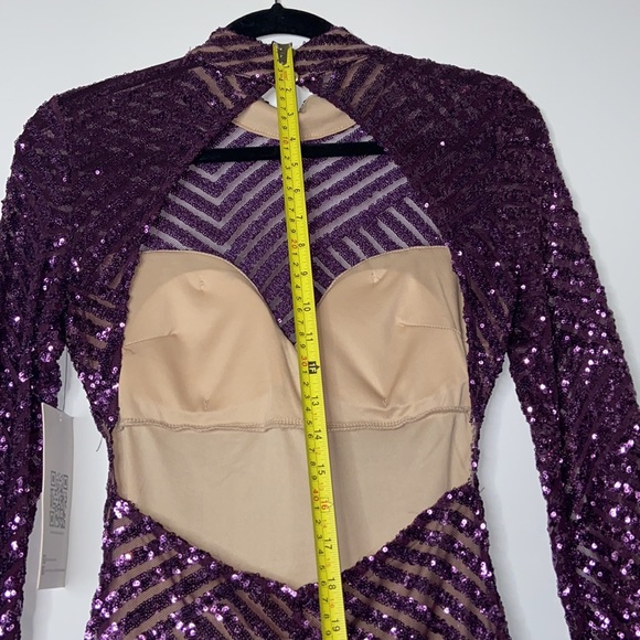 NWT Purple Sequin Stripe Open Back Dress Size S - Picture 11 of 17